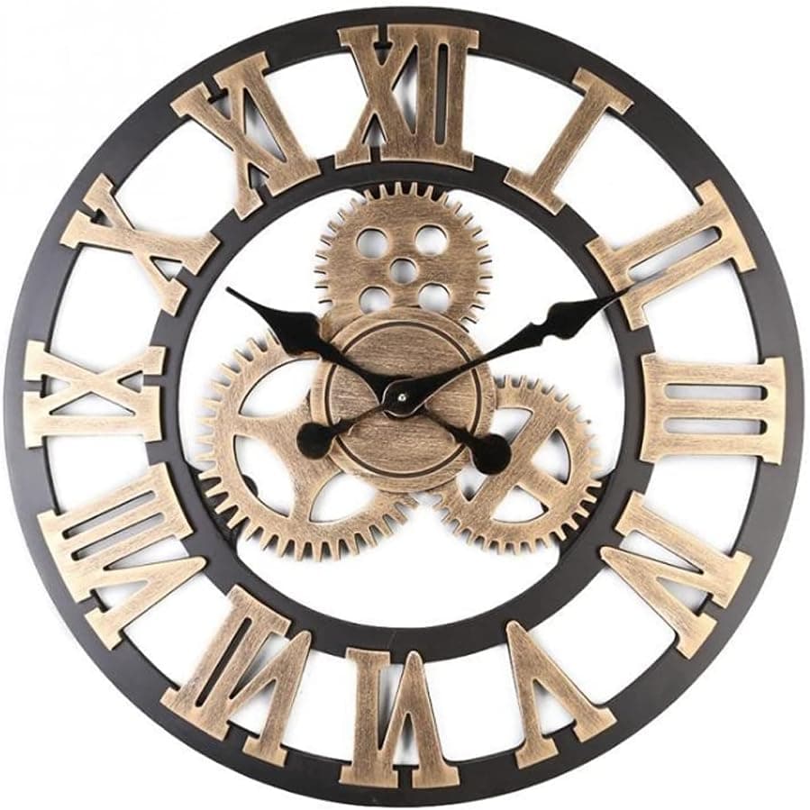 WEMEON 12 Inch Silent Non-Ticking Roman Wall Clock ,Vintage Farmhouse Decorative Wall Clocks Steampunk Industry Style,Wall Clocks for Living Room/Kitchen/bedrooms/Kitchen Wall Decor Gift (Gold Roman)