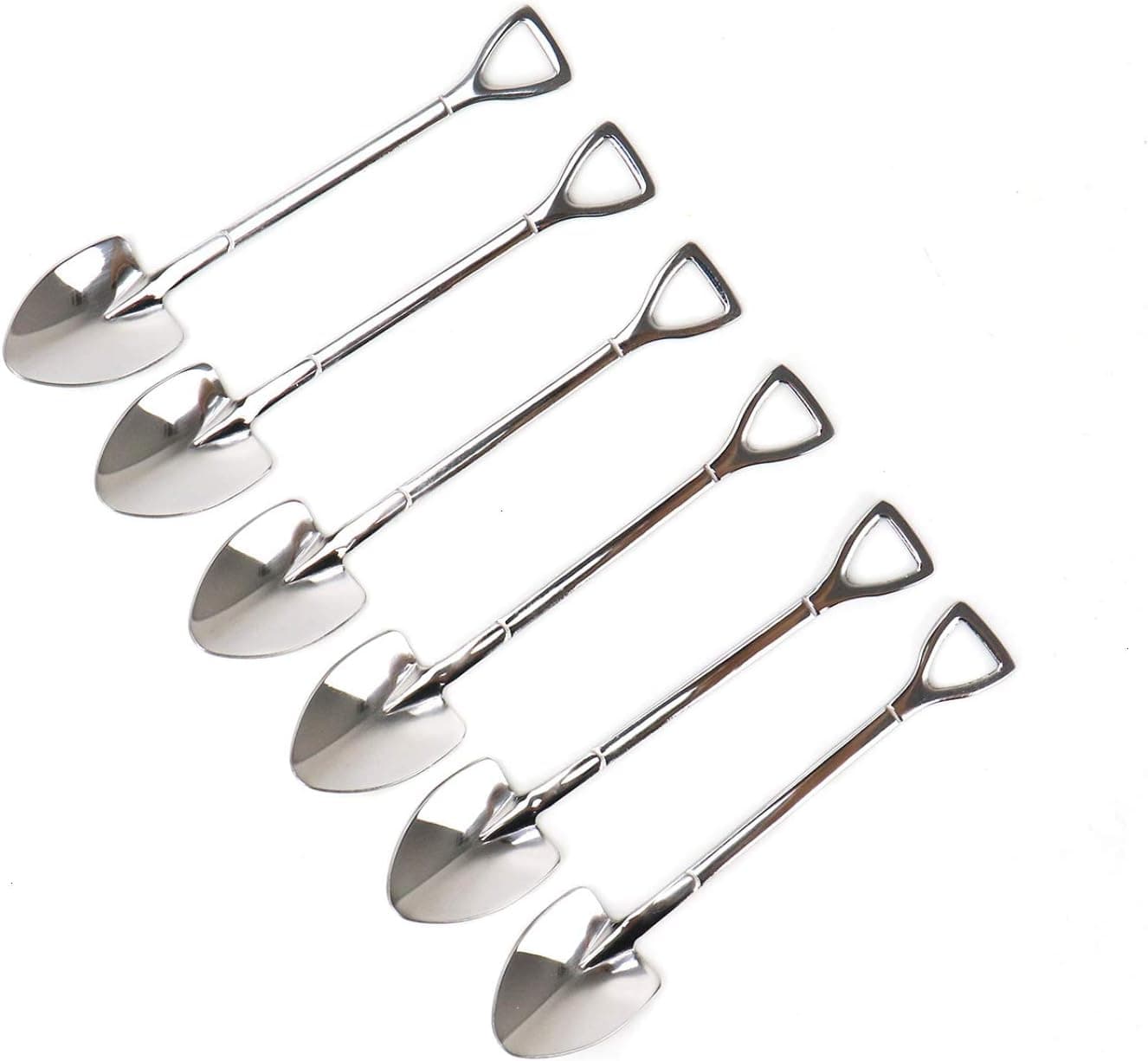 WSSROGY 6 Pcs Stainless Steel Shovel Shape Tea Coffee Sugar Spoon Ice Cream Spoon Gelato Spoons