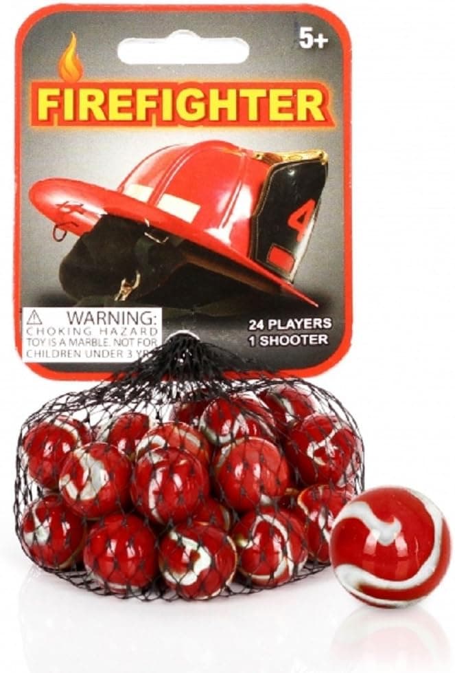 Mega Marbles - FIREFIGHTER MARBLES NET (1 Shooter Marble & 24 Player Marbles)