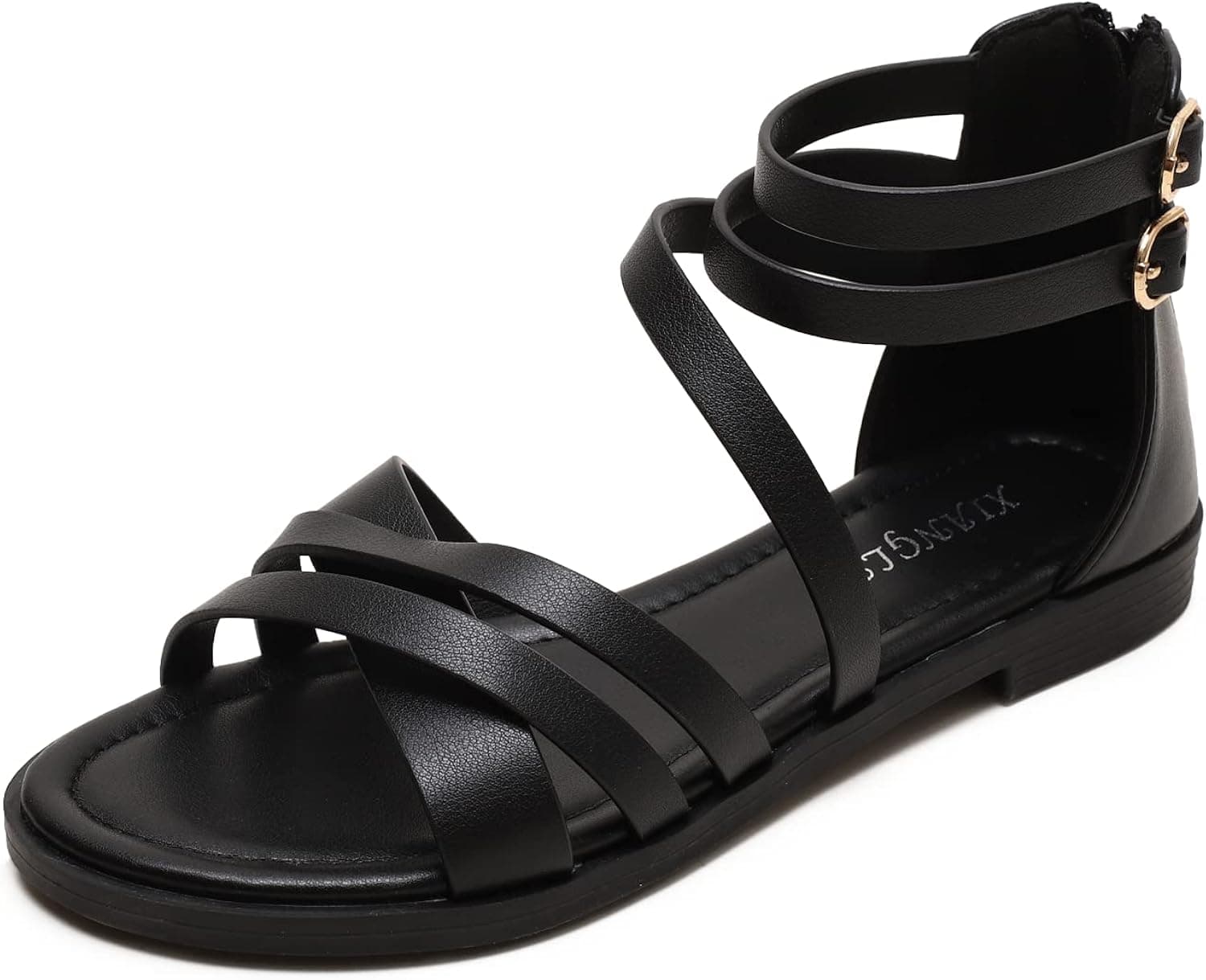 Women's Sandals Elastic Strappy String Thong Ankle Strap Flip Flops Summer Beach Gladiator Shoes Black