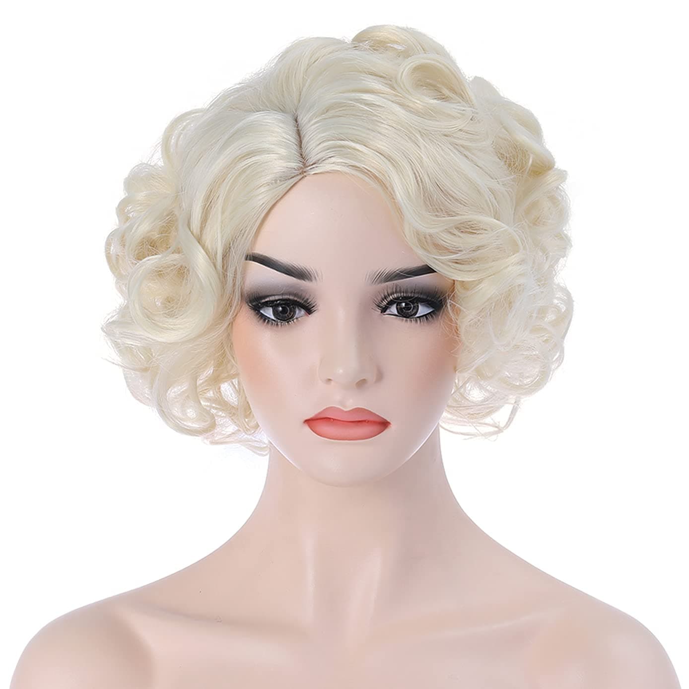 BERON 12" Women Girls Short Curly Sexy Blonde Wig Natural Wavy Rose Net with Wig Cap