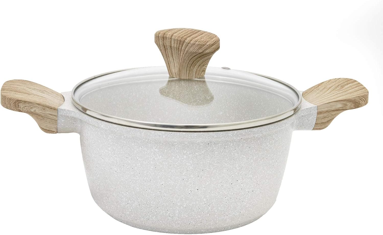 Country Kitchen Cookware Cast Aluminum Casserole Pot, 8 Quart, Speckled Dutch Oven with Handles (Cream)