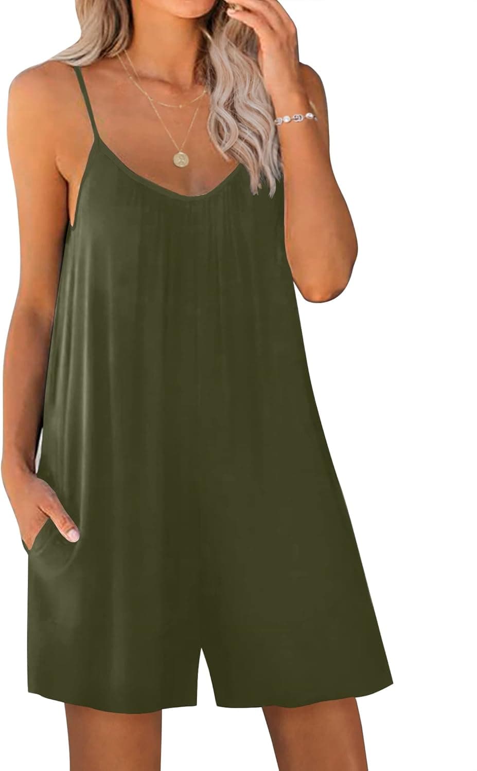 Ekouaer Pajamas Romper Women One Piece Sleepwear Loose Sleep Jumpsuit Sexy Loungewear V Neck Harem Playsuit