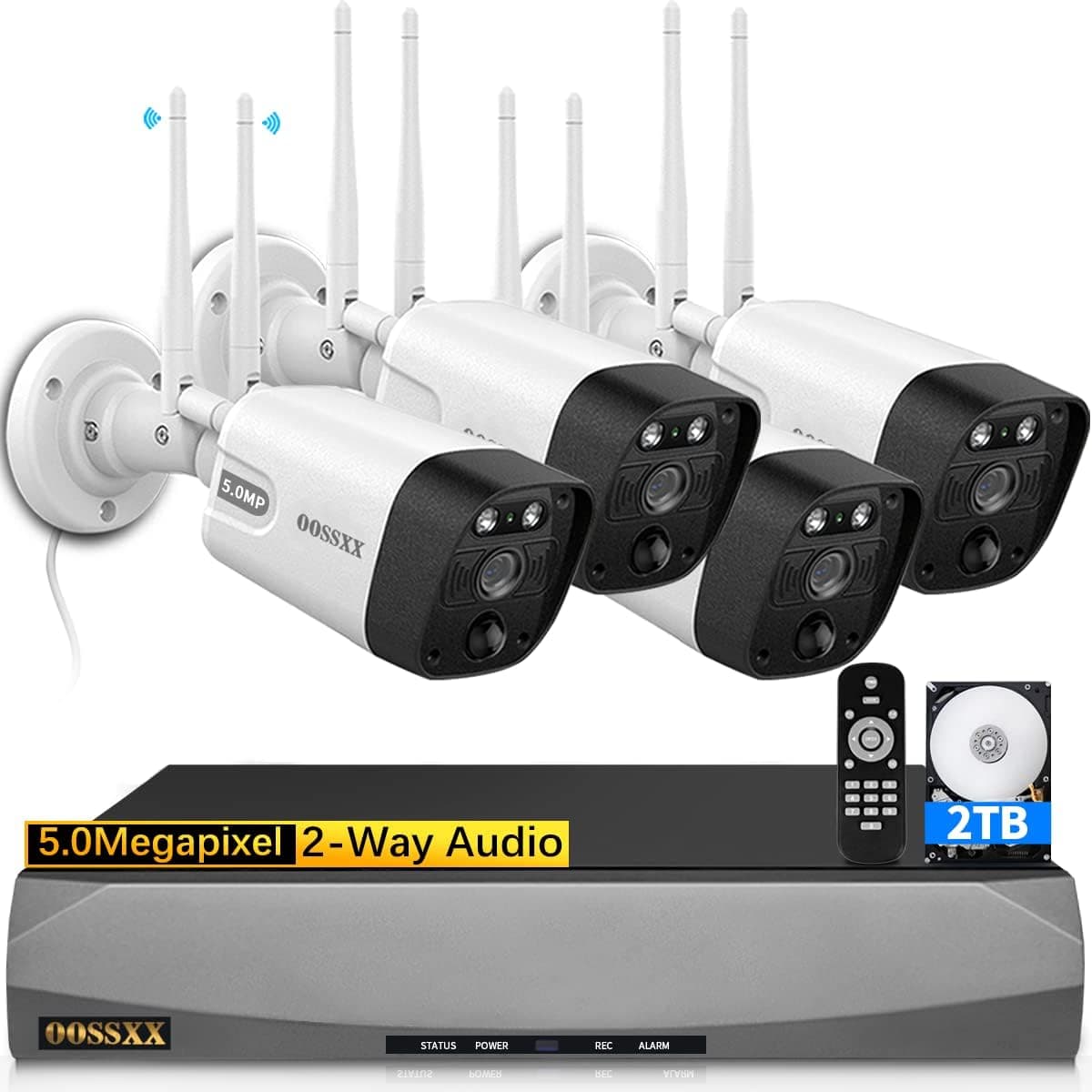 (5.0MP & PIR Detection) 2-Way Audio Dual Antennas Outdoor Security Camera System Wireless WiFi Home Security System 3K 5.0MP Video Surveillance with 2TB