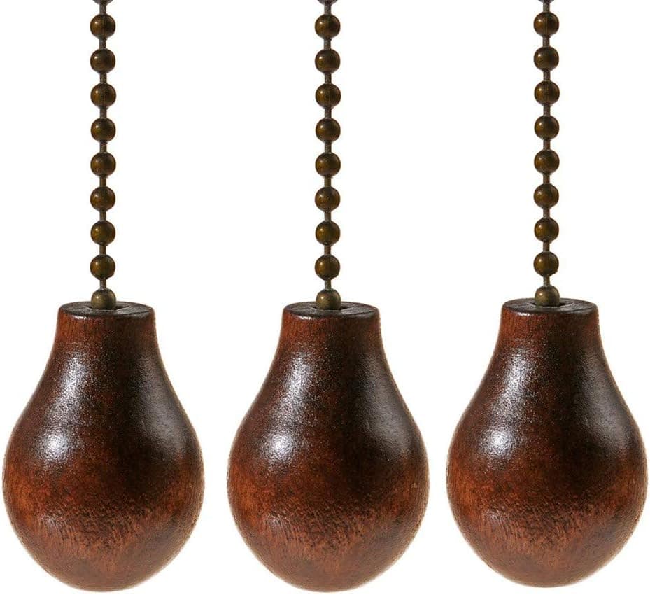 Ceiling Fan Chain Pulls Wooden Pull Chain Extension Pull Chain for Ceiling Light Lamp Fan Chain Walnut Color 3 Pack