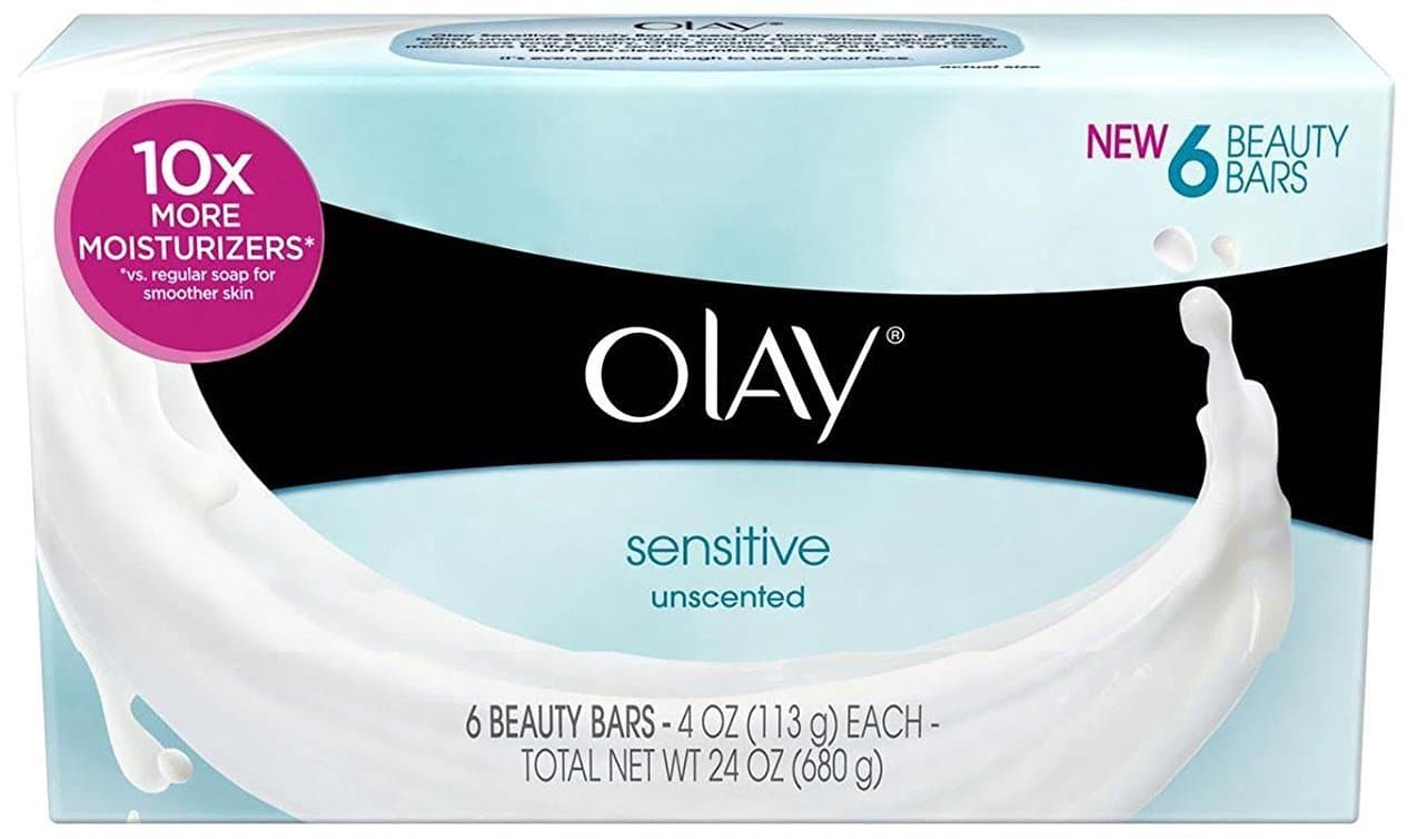 Olay Bar Soap, Sensitive, Unscented 3.75 Ounces (Pack of 6 Bars)