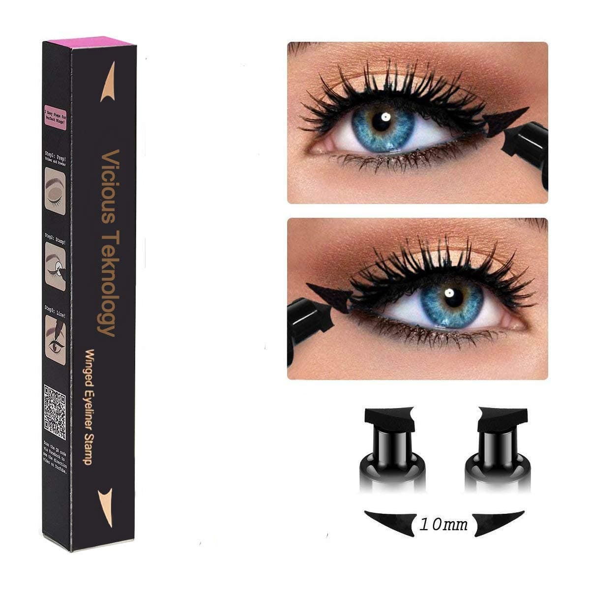 Eyeliner Stamp –2 Pens Double-sided Winged Eyeliner Pencil, Waterproof Smudgeproof Long Lasting Liquid Eyeliner Pencil, Vamp Style Wing, No Dipping Required(10mm Classic Black)