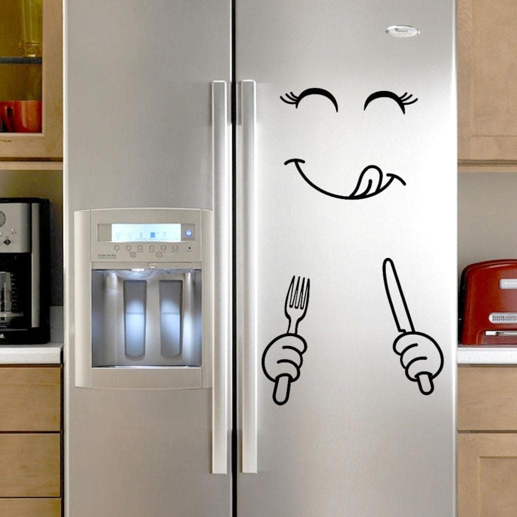 BCDshop Cute Fridge Wall Decal DIY Art Mural Happy Delicious Face Kitchen Fridge Wall Stickers Home Decor (B)