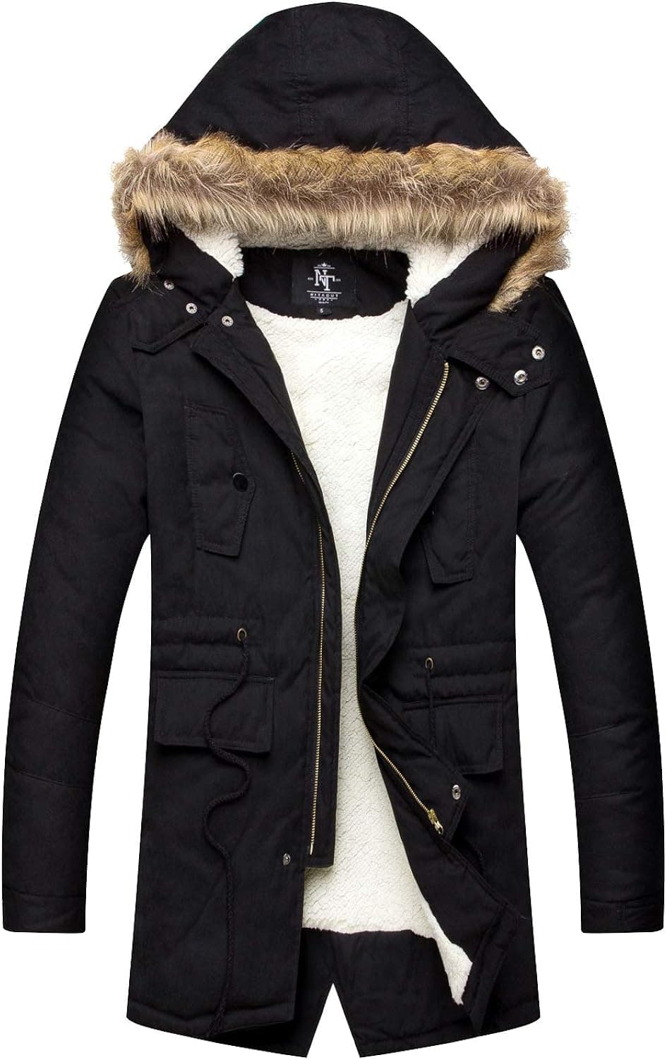 NITAGUT Men's Hooded Faux Fur Lined Warm Coats Outwear Winter Jackets