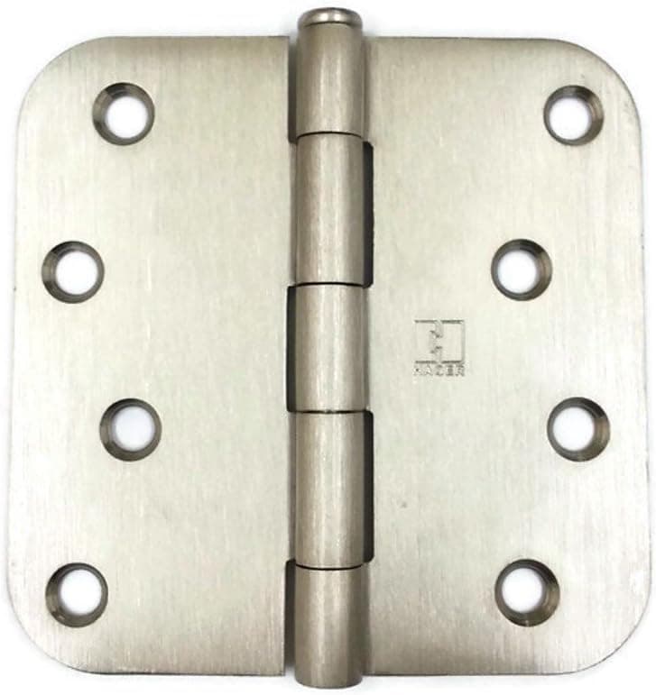 Hager Solid Brass Door Hinge RC1542 4 x 4 US15 Satin Nickel, 5/8" Radius Corners, Full Mortise, Residential - 2 per box