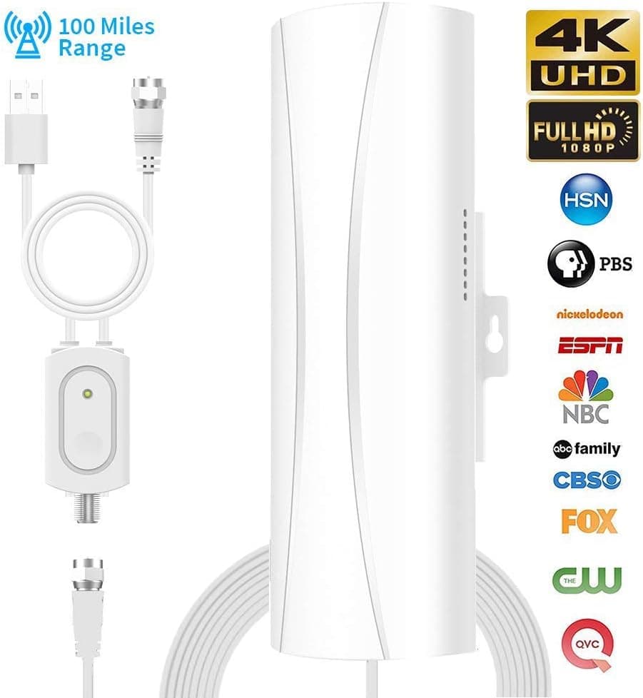 TV Antenna, Indoor HDTV Antenna 1080P 50-80 Miles Range with 2018 Newest Type Switch Console Amplifier Signal Booster, USB Power Supply and 16.4ft Coax Cable, White Appearance (2018 New Version)