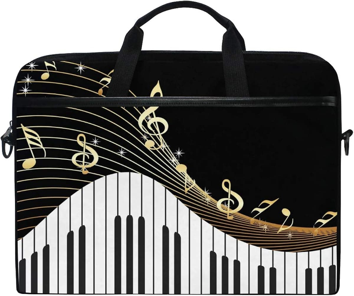 Musical Golden Piano Key Music Note 13 13.3 14 Inch Laptop Shoulder Messenger Bag Case Sleeve Briefcase with Handle Strap for Men Women Boys Girls