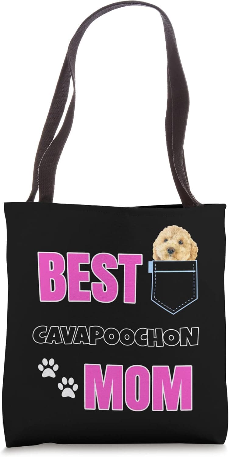 Cavapoochon in pocket Puppy Dog Lover cute Best Poodle Mom Tote Bag