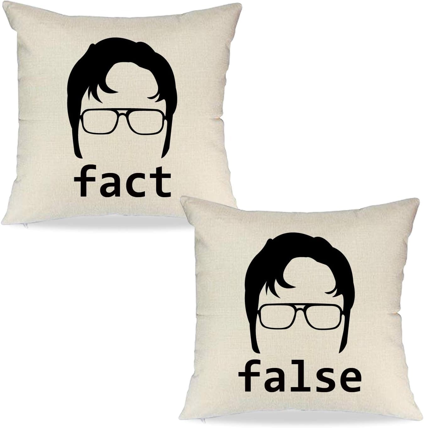 CARRIE HOME The Office Merch Dwight Fact and False Throw Pillow Covers 18x18 for Dwight Schrute TV Show Fans, Set of 2