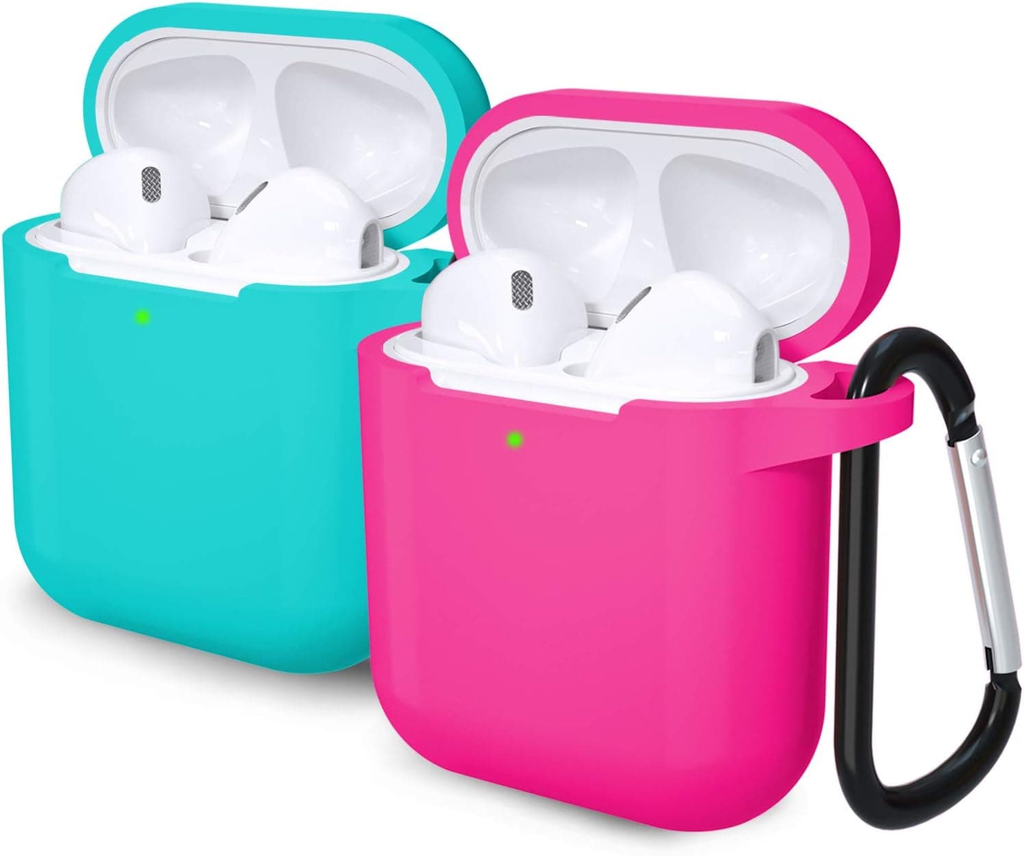 Laffav AirPods 2 & 1 Case for Women Men (Front LED Visible) Soft Silicone Protective Cover Skin with Keychain kit Set Compatible with Apple AirPods 2 and 1, 2 Pack, Teal, Rose Pink