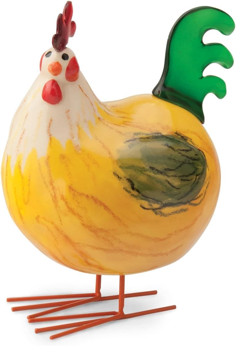 October Hill Decorative Farmyard Bobbles Ceramic Yellow Rooster Bobblehead Bank, 6-Inch