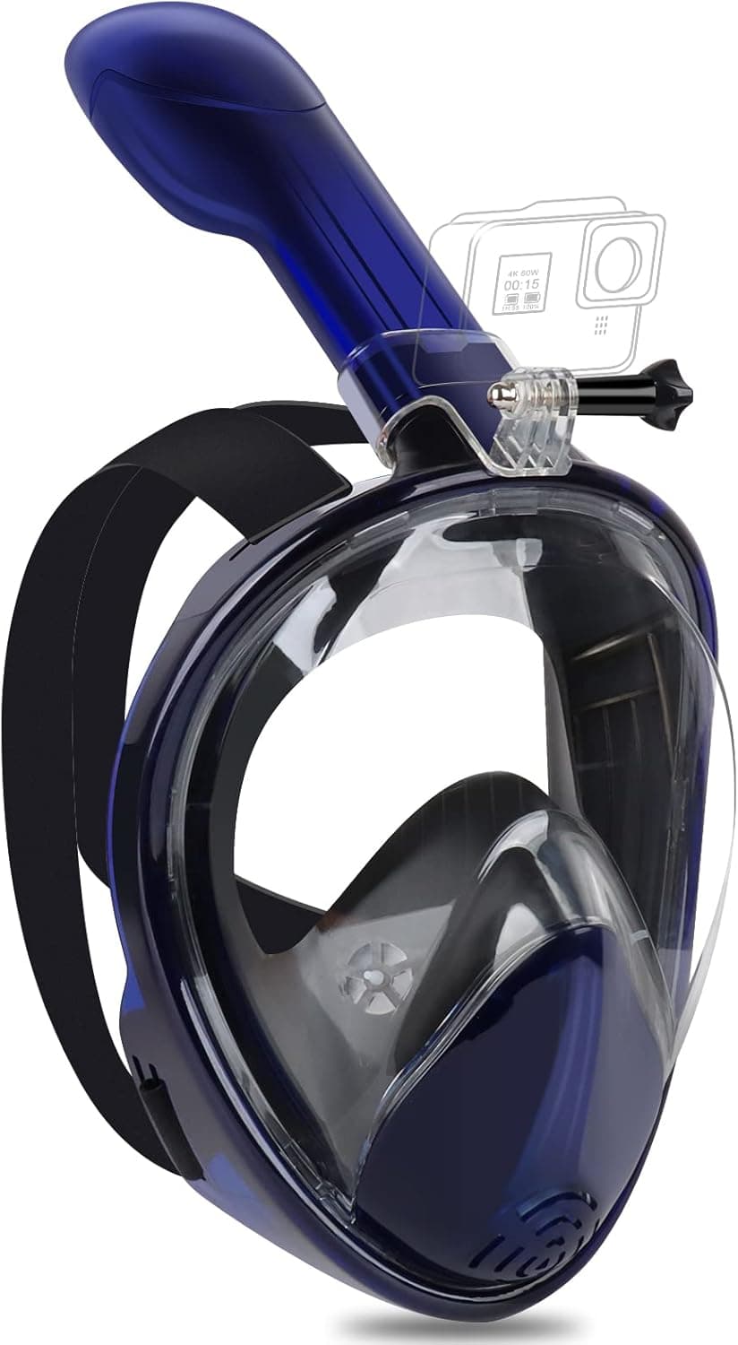 Full Face Snorkel Mask, Gimilife Snorkeling Mask with Latest Dry Top Breathing System, Anti-Leak Anti-Fog 180 Degree Panoramic View Snorkeling Gear with Camera Mount, Safe Breathing for Adult and Kids