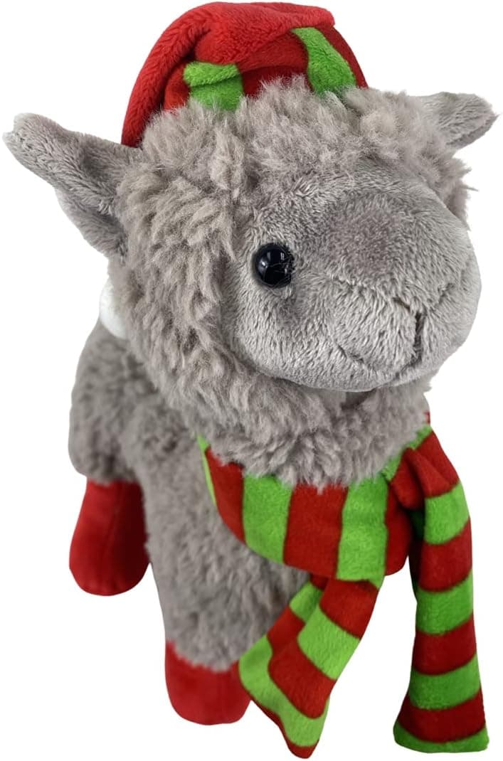 12" Gitzy Plush Llama Christmas Llama with Hat and Scarf (Grey)
