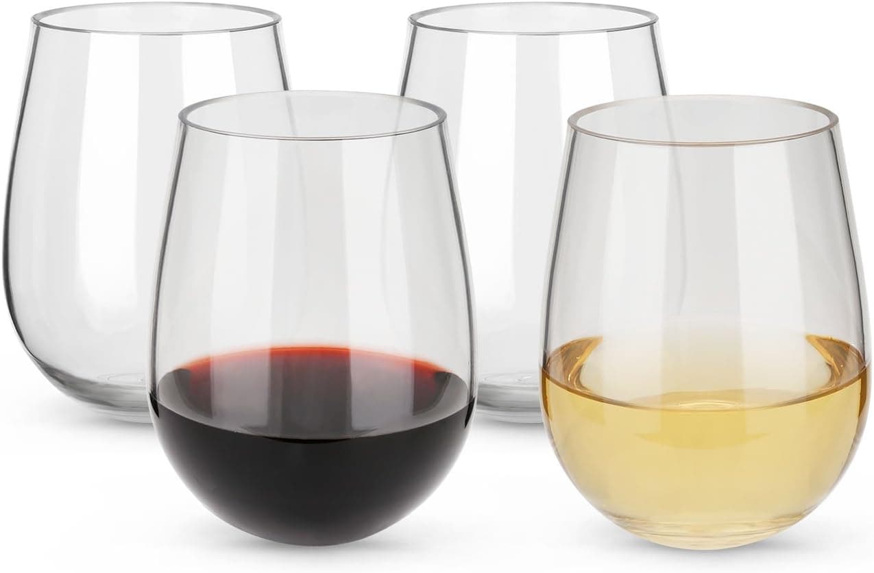 Opulic Unbreakable Stemless Wine Glasses with Thick Bottom (15oz) - Set of 4 Wine Glass Tumbler, Made of 100% Shatterproof Plastic, Suitable for Wine and Drinks, Perfect for Indoor or Outdoor Parties