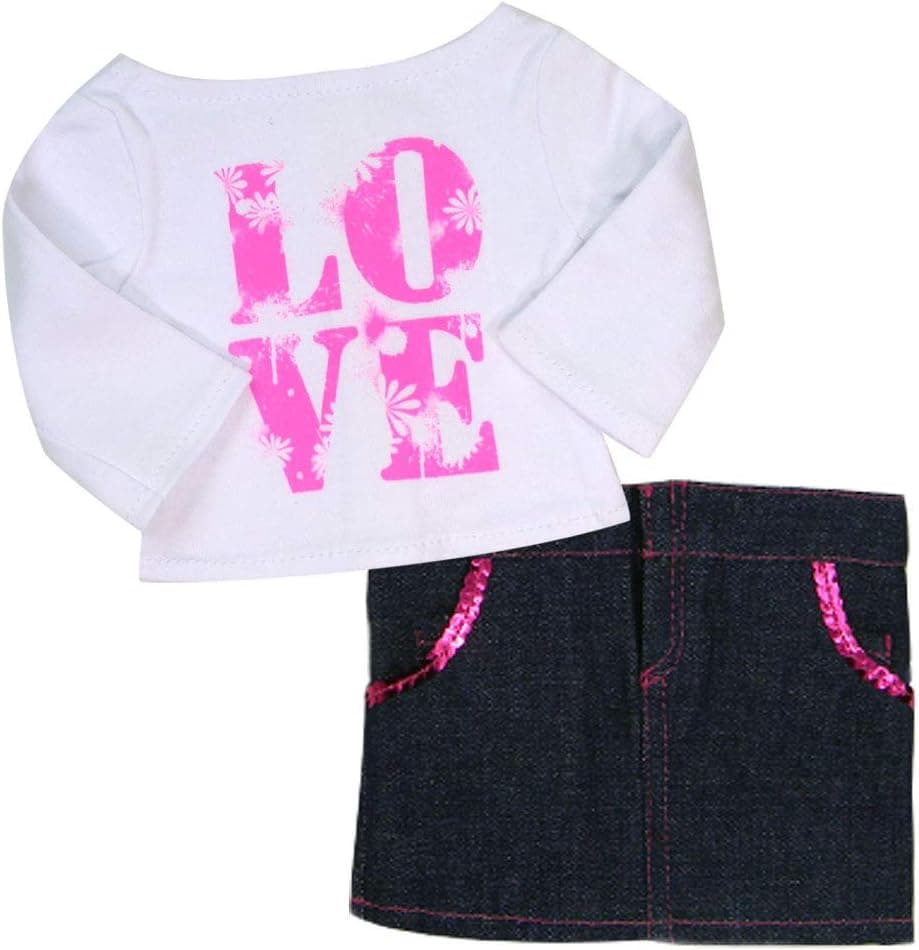 Sophia's Love Shirt and Sequin Trim Denim Skirt Made, Fits 18 Inch American Girl Dolls