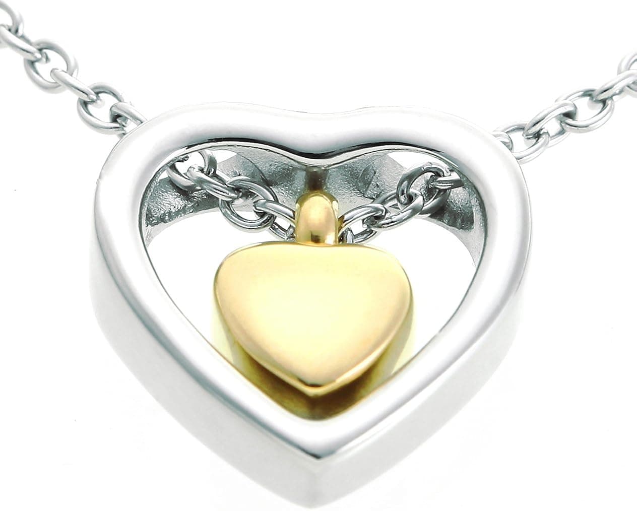 Double Heart Golden Cremation Urn Jewelry Necklace Pendant Funnel Fill Kit, Keepsake Memorial Ashes
