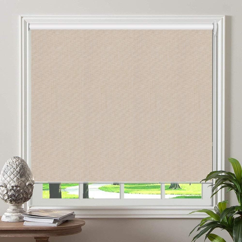 PASSENGER PIGEON Cordless Blackout Window Shades, Thermal Insulated Textured Fabric Custom Window Roller Shades Blinds, 73" W x 72" L, Beige