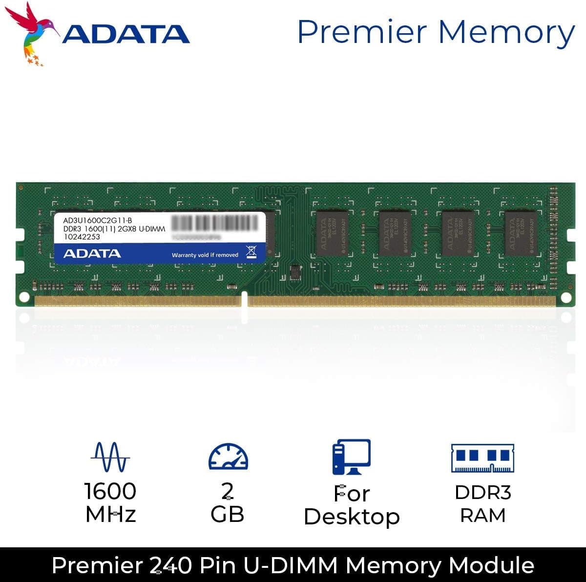 ADATA Premier Pro DDR3 1600NHz 2GB Memory Modules (AD3U1600C2G11-R)