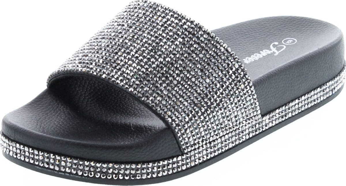 Forever Link Glitter Slide in PVC Molded Footbed Flatform Sandal Slippers