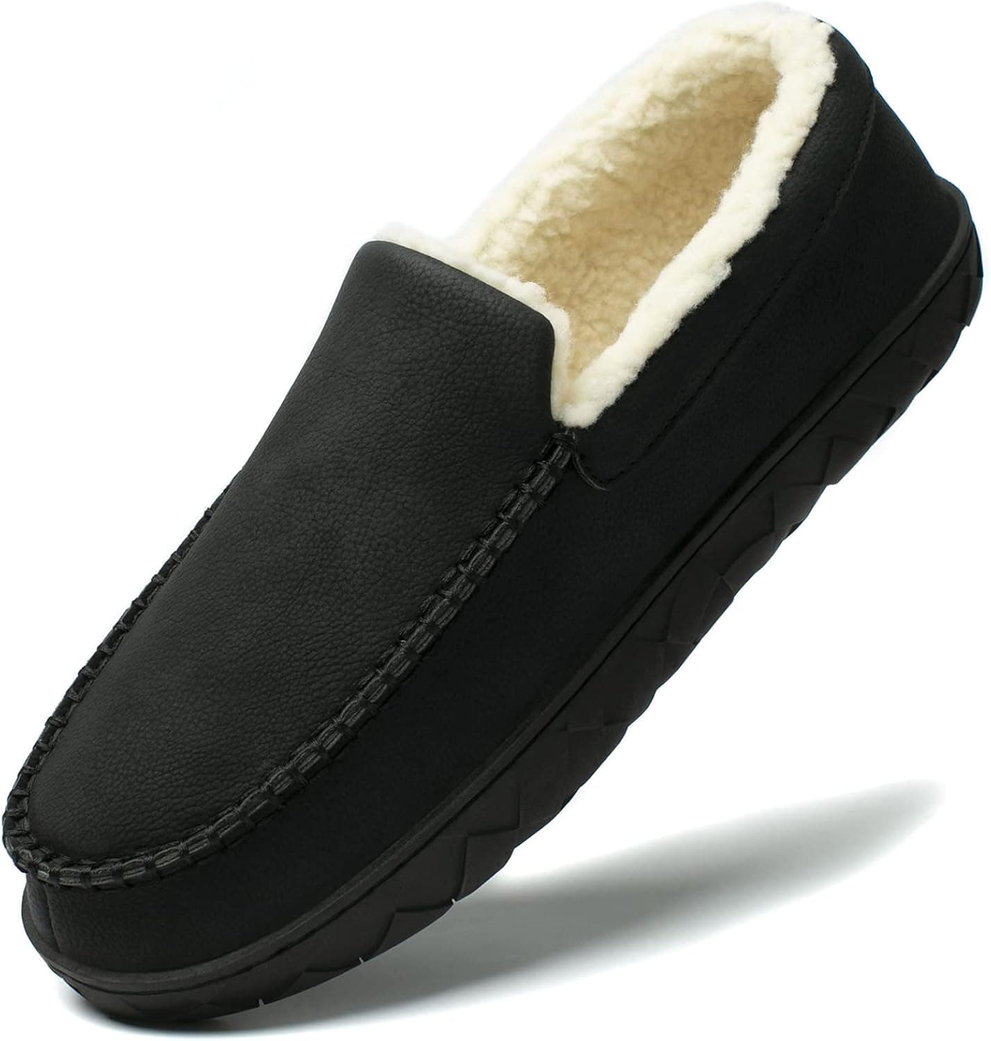 NewDenBer Men's Moccasin Slippers Warm Memory Foam Suede Plush Shearling Lined Slip on Indoor Outdoor House Shoes
