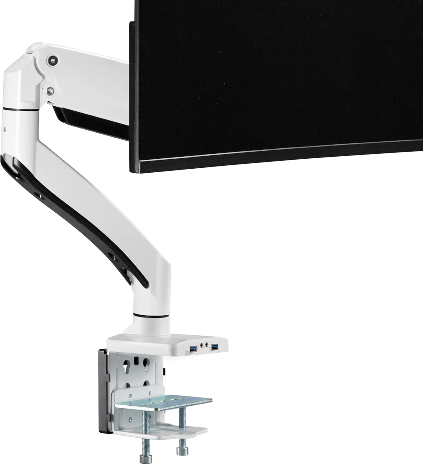 AVLT Single 13"-43" Monitor Arm Desk Mount fits One Flat/Curved/Ultrawide Monitor Full Motion Height Swivel Tilt Rotation Adjustable Monitor Arm - White/VESA/C-Clamp/Grommet/Cable Management