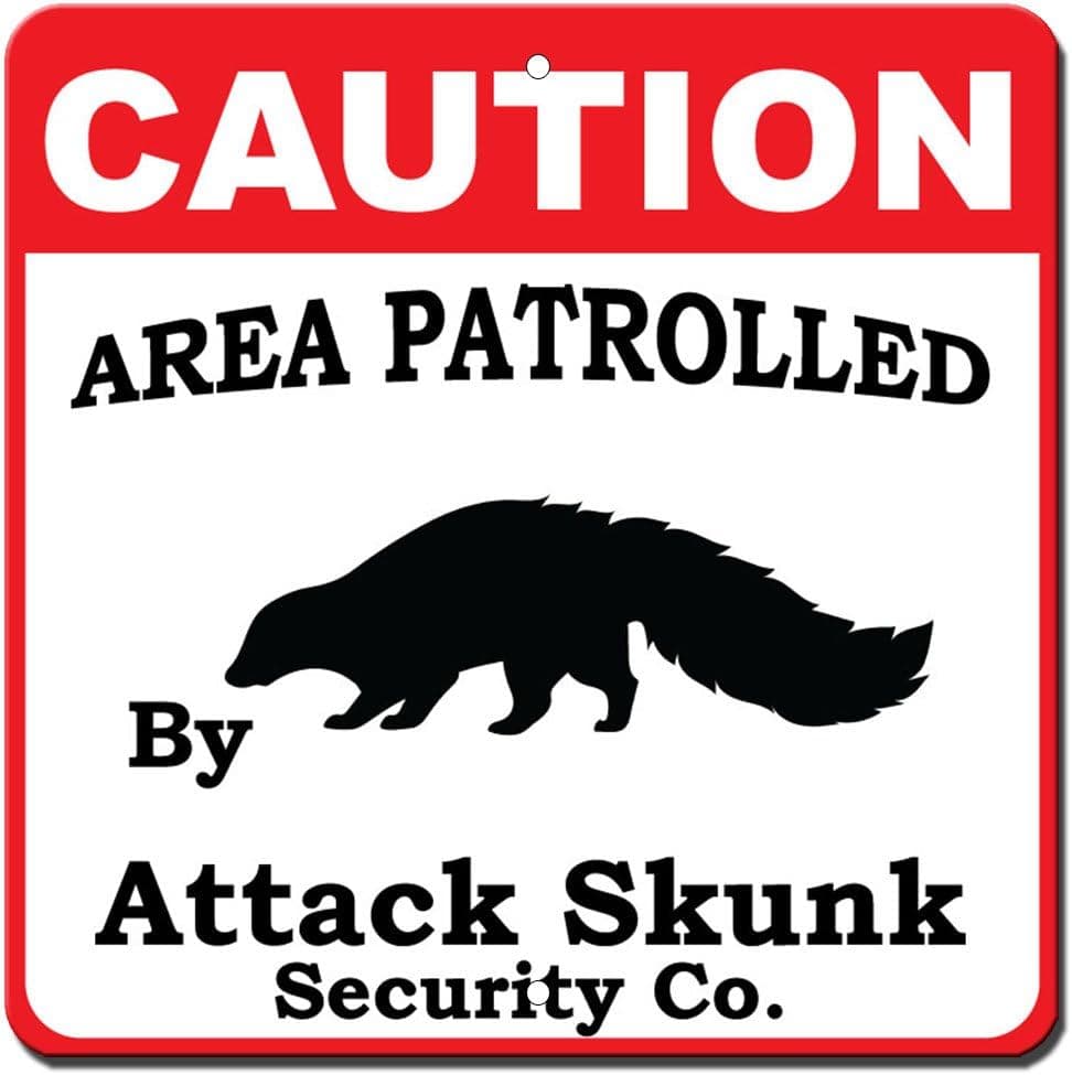 Caution Patrolled By Skunk Novelty Funny Metal Sign 12 in x 12 in