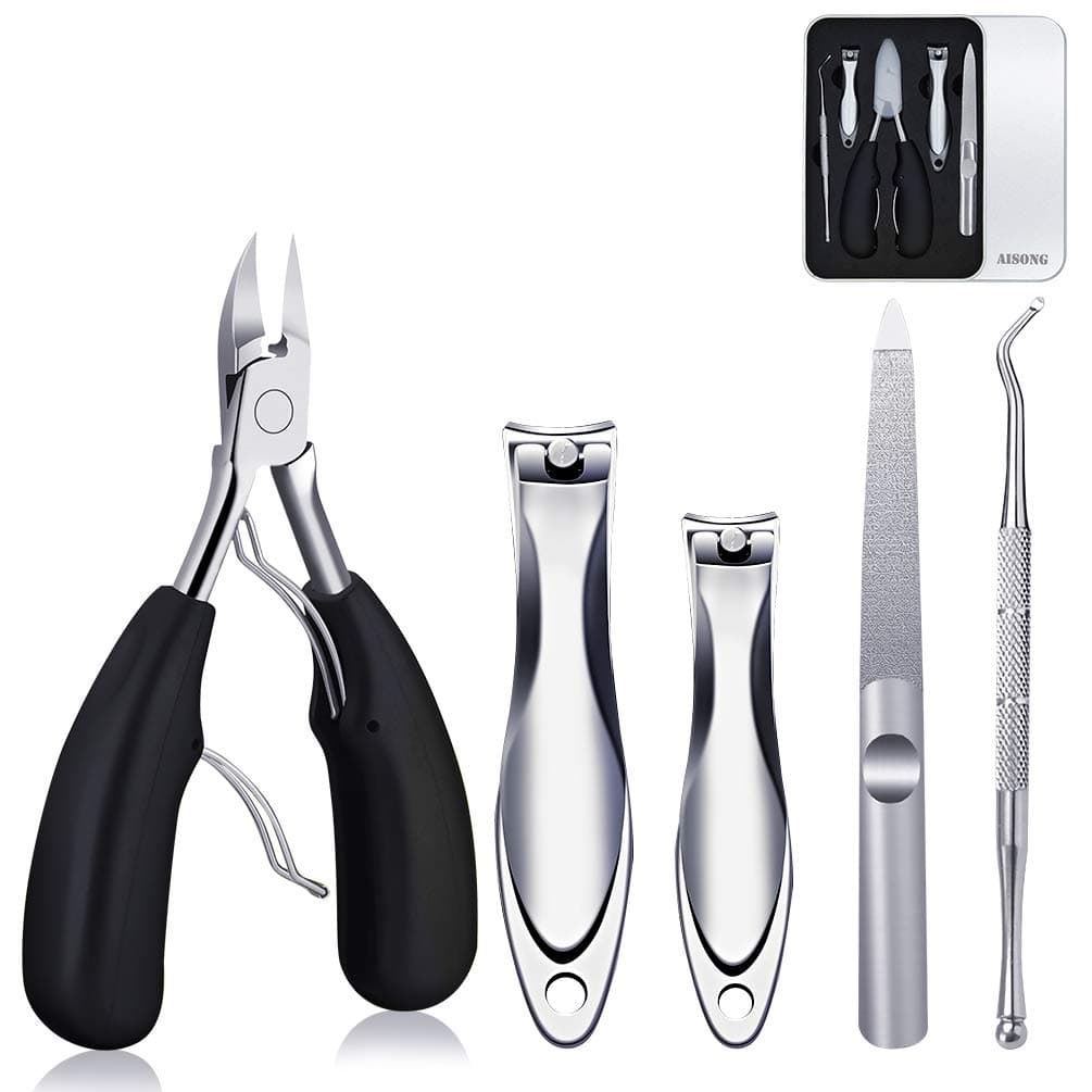 Nail Clippers kit- Best Professional Nail Cutter Tool Set with Fingernail Clipper, Toe Nail Trimmer, Nail File, Nail cleaner for Various Nail Manicure Pedicure Kit for Women Men 5-IN-1 with Case