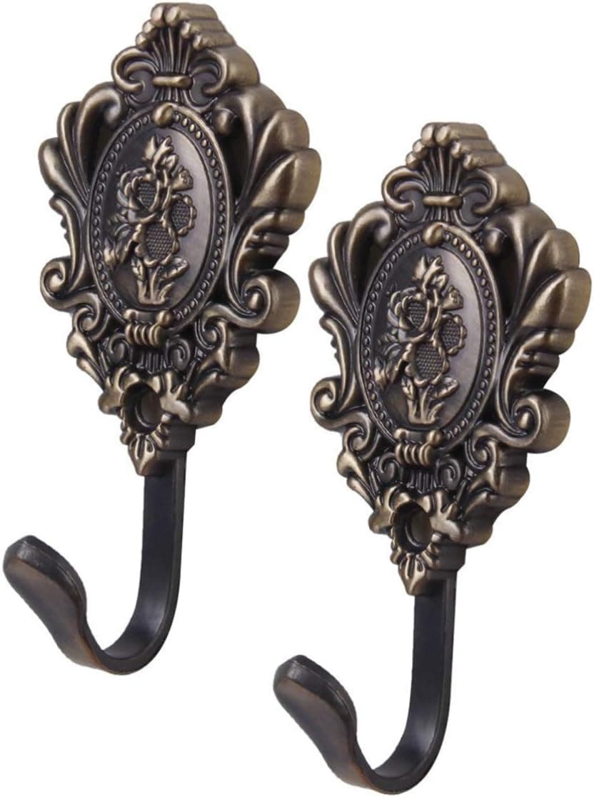 SEWACC 2pcs Vintage Drapery Curtain Holdbacks Tieback Hooks Zinc Alloy Rose Pattern ( Bronze )