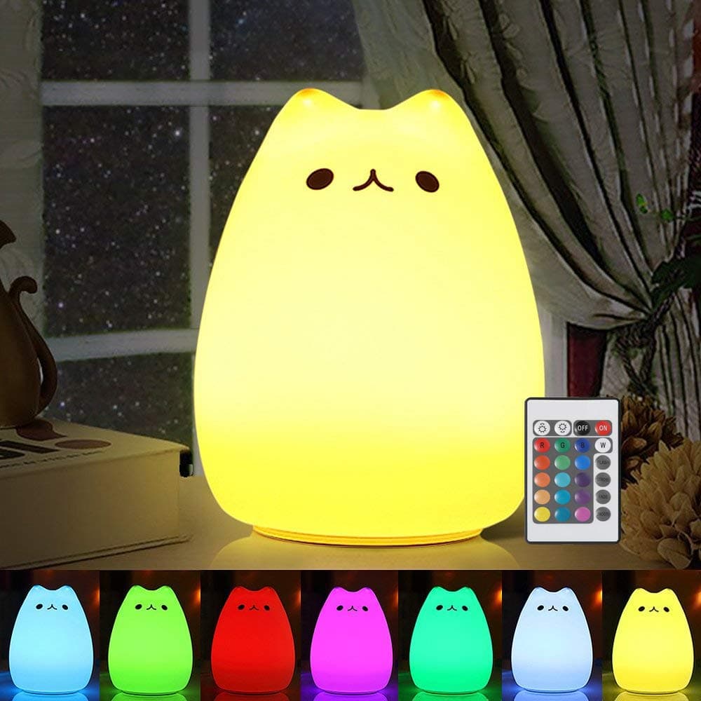 Cat Lamp, Remote Control Silicone Night Light for Kids Toddler Baby Girls Rechargeable Cute Kawaii Nightlight