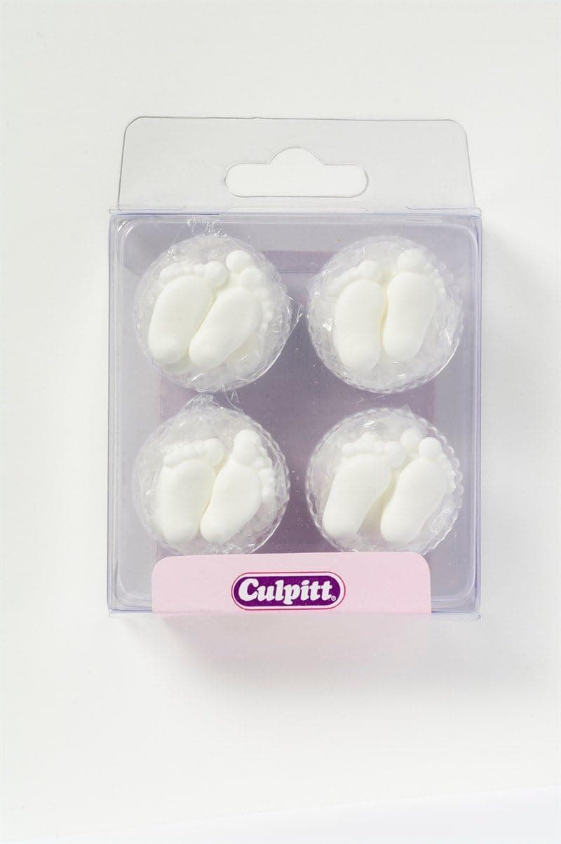 White Baby Feet Sugar Toppers - 12 Pairs