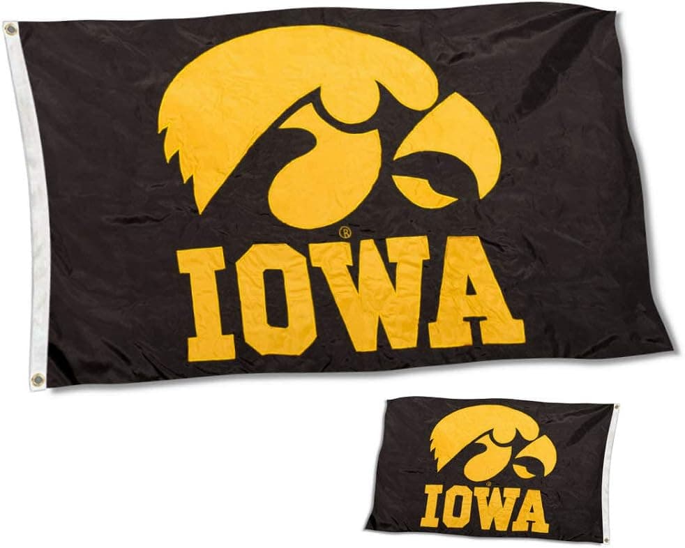 Iowa Double Sided Nylon Hawkeyes Embroidered Flag