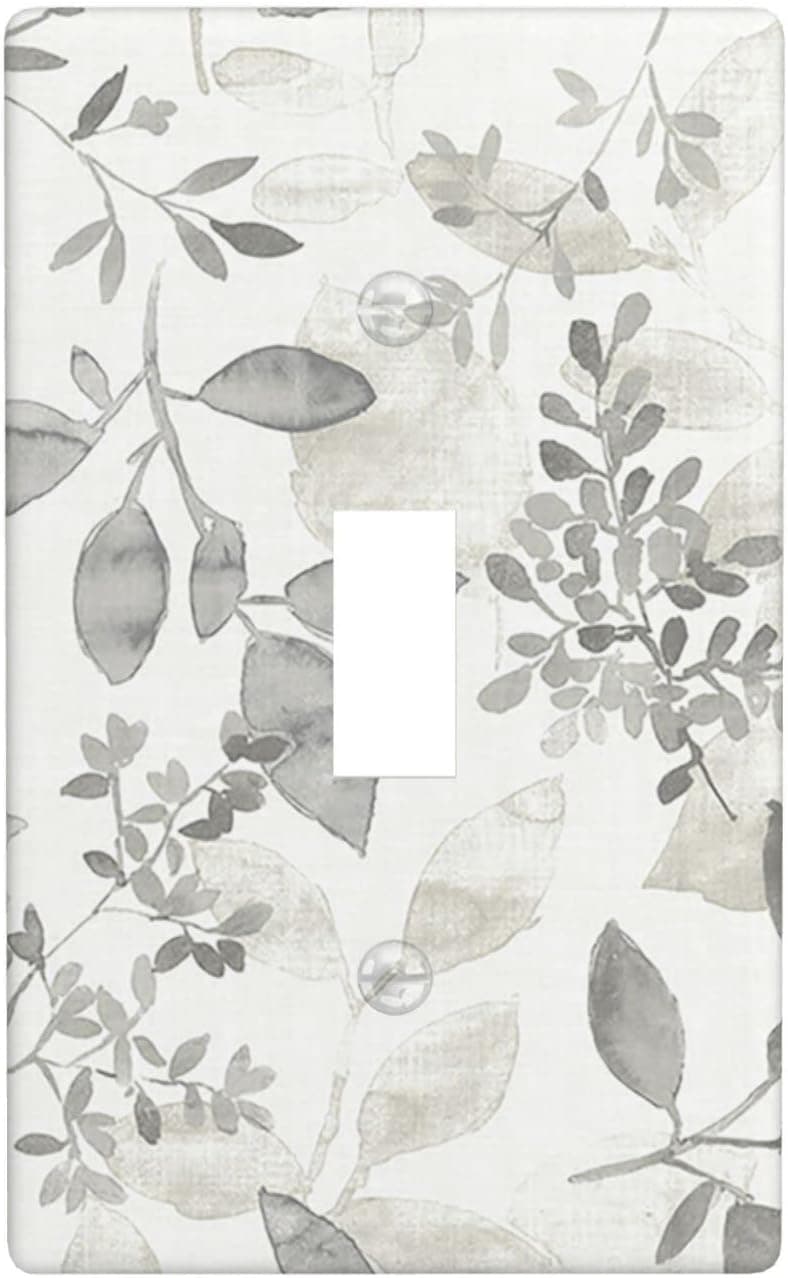 Grey Leave Decorative Light Switch Cover Single Toggle Wall Plate 1 Gang Switch Plate Covers for Bedroom Kitchen Lighting Accessories, 4.5 x 2.76 Inch