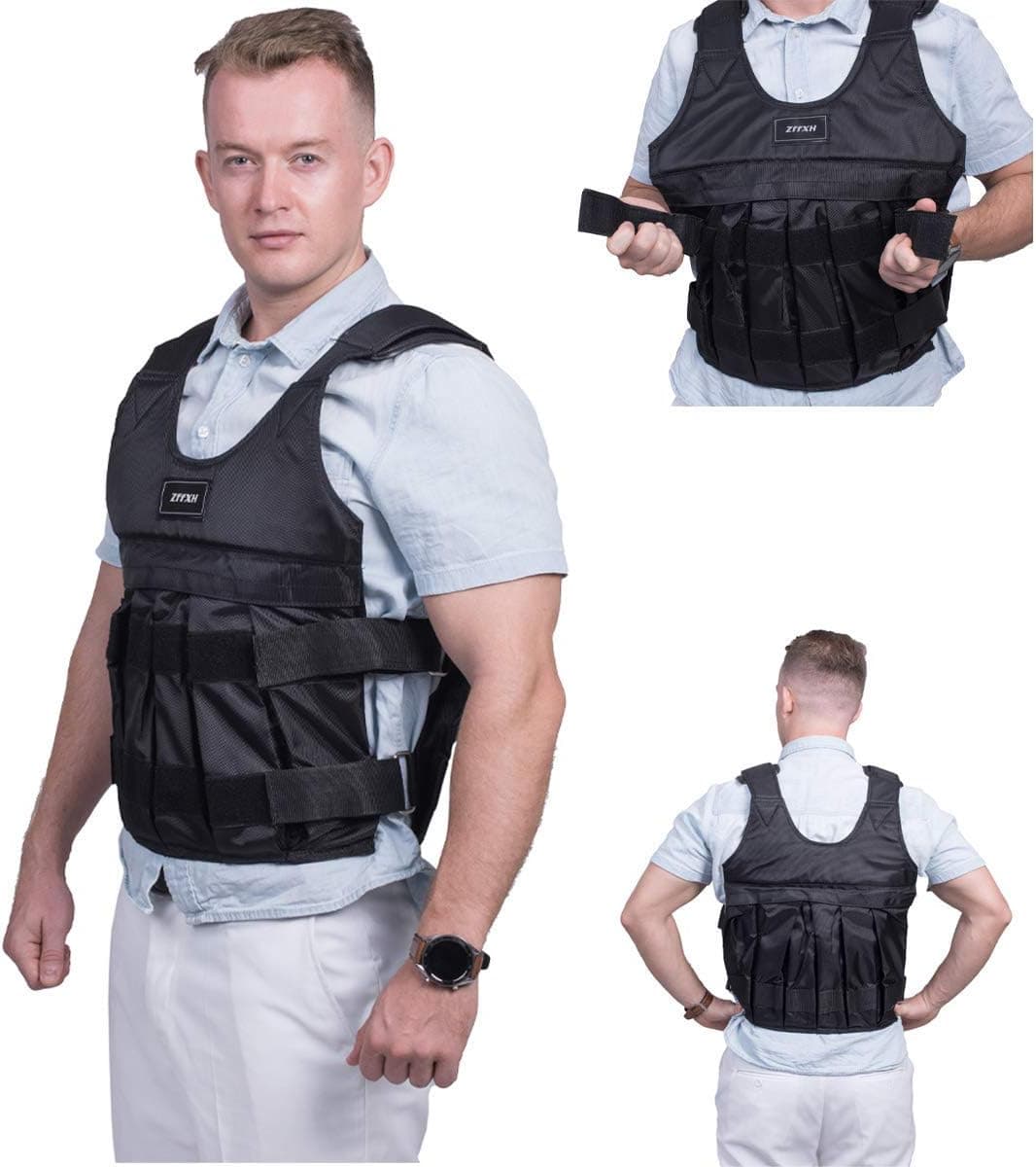 HunterBee Weighted Vest Adjustable Weighted Vest Jacket Training Exercise Jogging Fitness Workouts Weight Vest for Running, Workout, Cardio (111lbs)