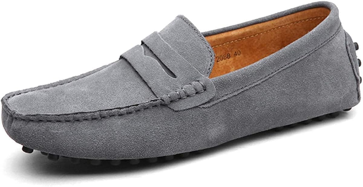 Eagsouni Men's Loafers Driving Boat Shoes Slip On Casual Moccasins Penny Suede Leather Flats Slippers Dress Shoes Fashion Grey