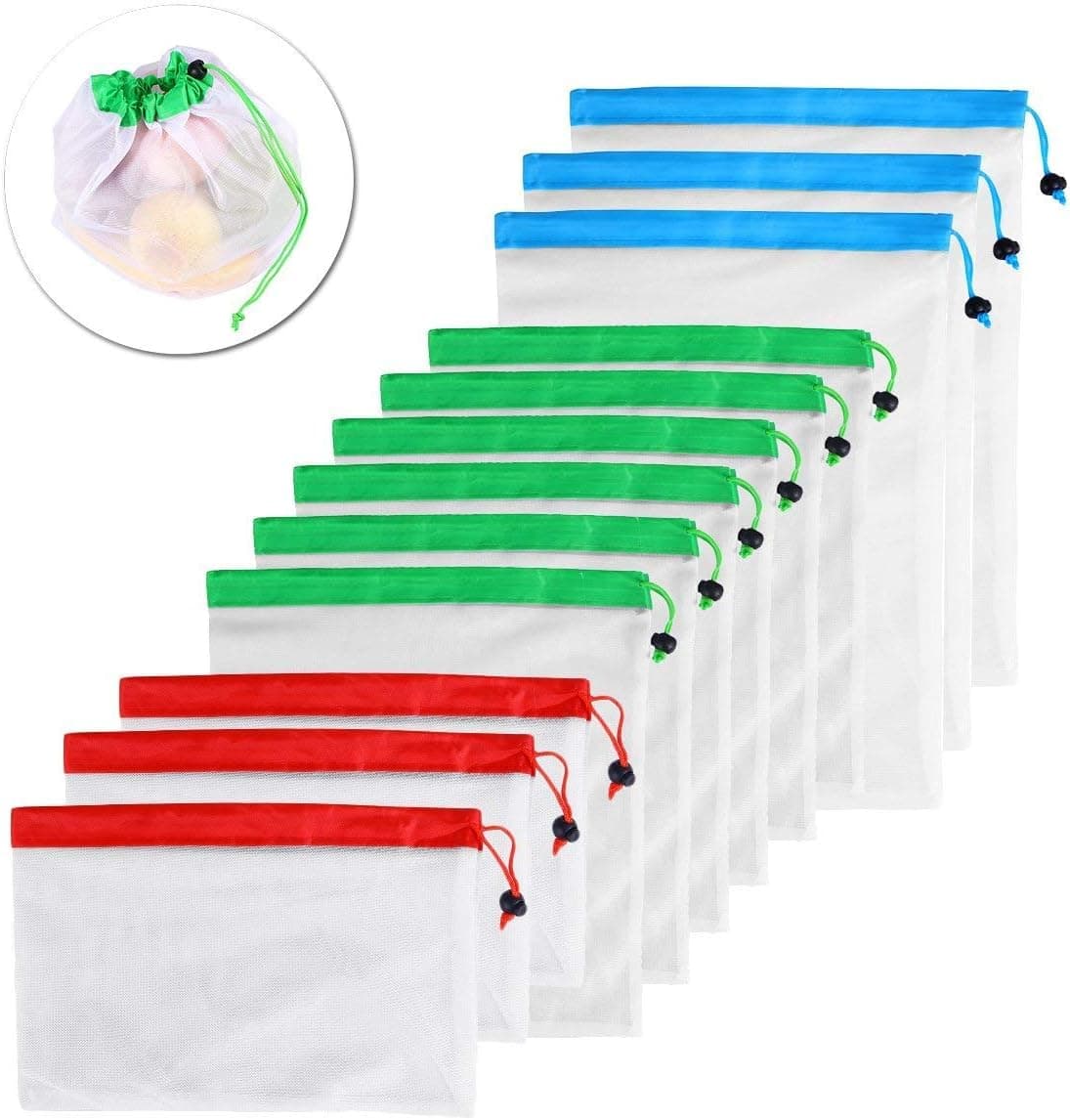 BESTONZON 12pcs Reusable Mesh Produce Bags Washable Eco Friendly Food Bags for Grocery Shopping Storage Fruit Vegetable Toys