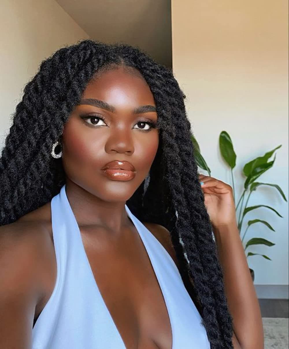 Marley Hair For Twists Afro Kinky Marley Braiding Hair 24Inch Cuban Twist Braid Marley Crochet Hair 3packs Marley Braid Hair Long Marley Twist Hair(24''-3 Packs, 1B#)