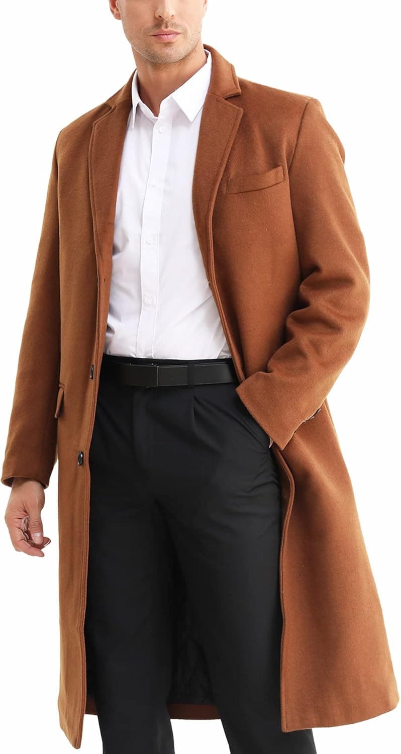 ELETOP Men's Trench Coat Winter Classic Wool Jacket Long Business Overcoat Top Pea Coat