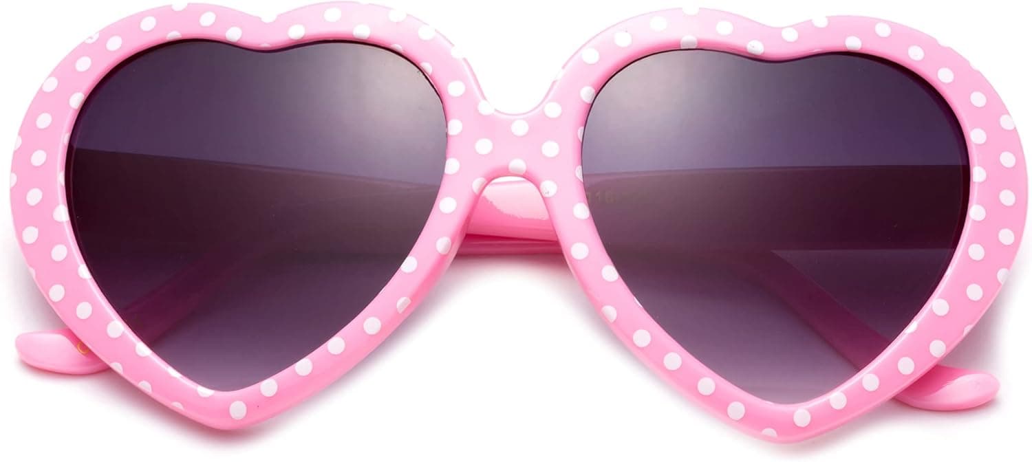 Kyra Kids Heart Sunglasses Girls Heart Shaped Sunglasses Polka Dots Cute Vintage Look UV Protection w/Carrying Pouch