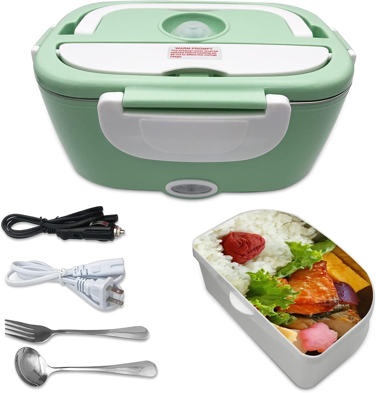 Electric Lunch Box Portable 12V & 110V 2 in 1 Heated Lunch Box with Switch for Car/Truck Office, School and Home Use Removable Food-Grade Stainless Steel Portable Food Warmer Heater Container (Green)