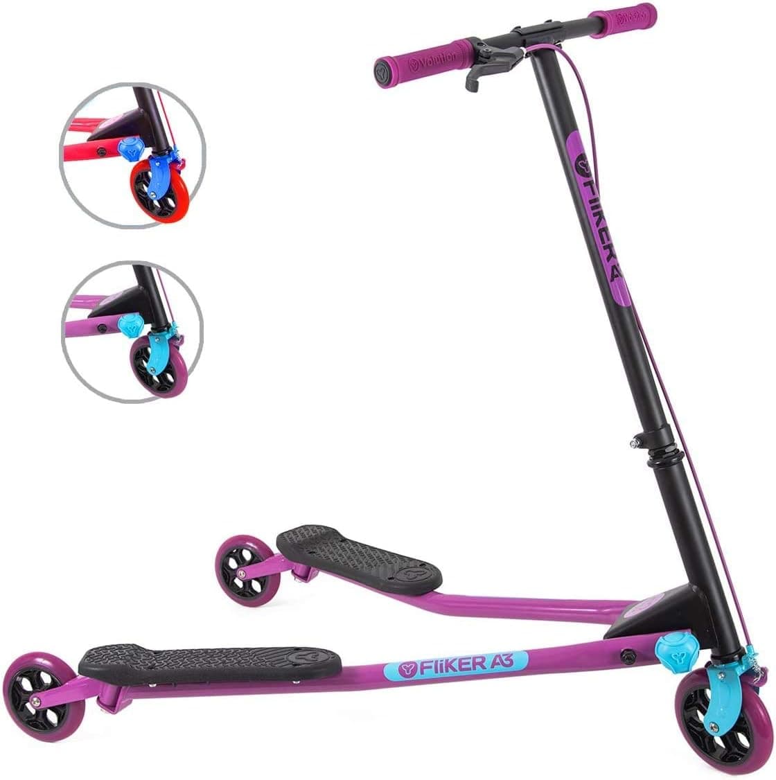 Yvolution Y Fliker Air A3 Drifting Scooter Foldable Swing Wiggle Scooter Self-Propelled Push Scooter for Boys and Girls Age 7+ Years Old