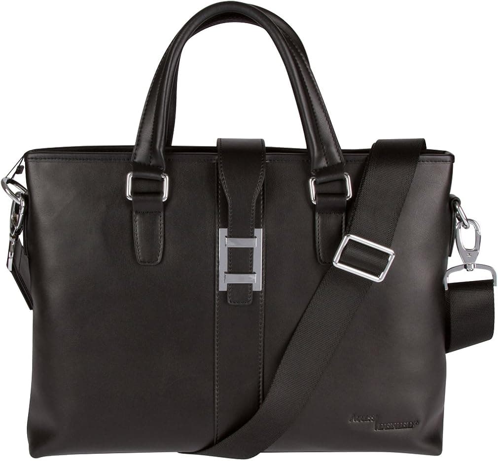 Access Denied RFID BLocking Leather Briefcase Dressy Flap-Over Buckle Laptop Messenger Bag