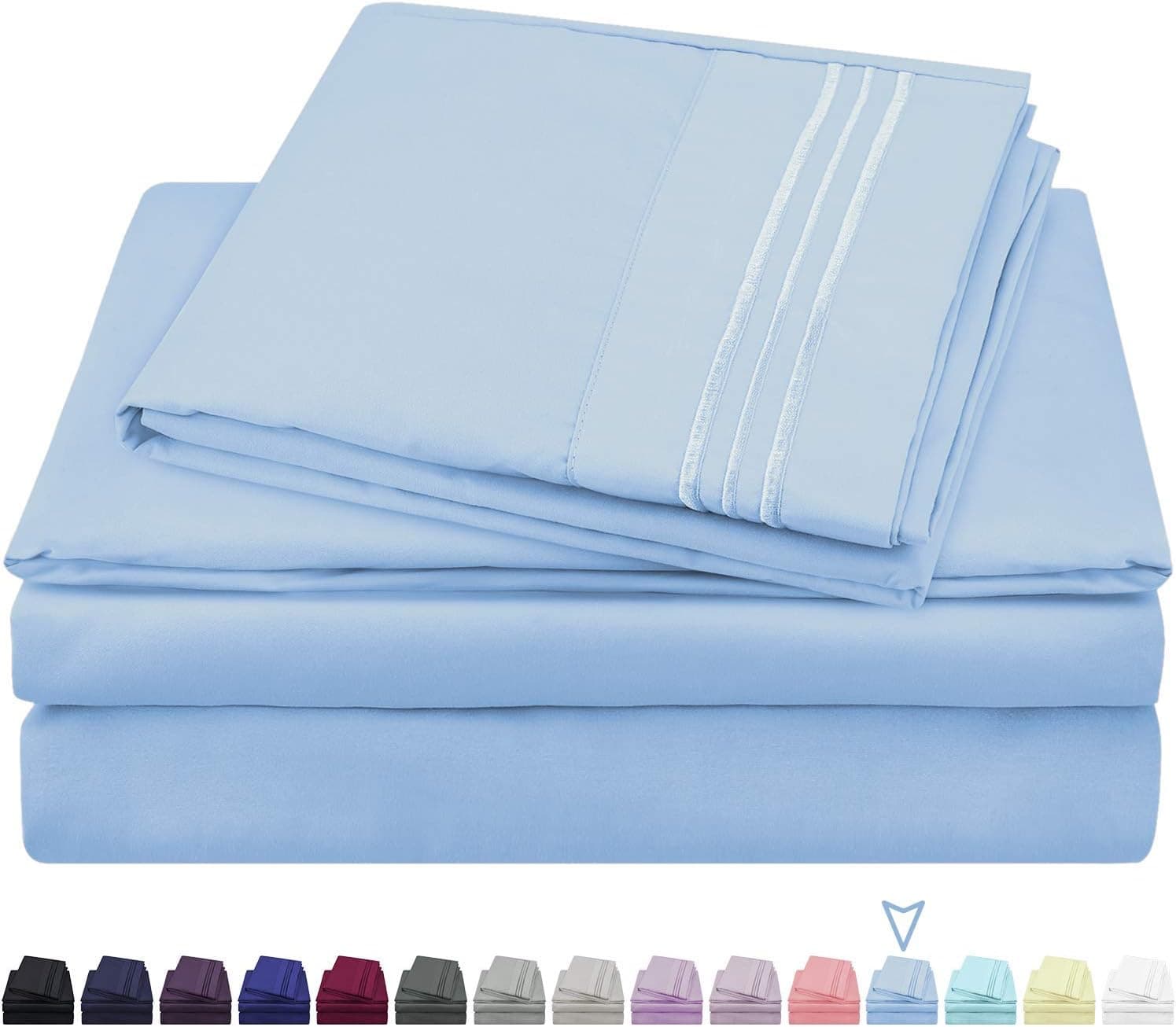 HOMEIDEAS Hotel Luxury Soft 1800 Series Premium Bed Sheets Set - 105 GSM Soft Microfiber Bedding Sheets - Deep Pockets, Wrinkle & Fade Resistant (Twin XL,Sky Blue)