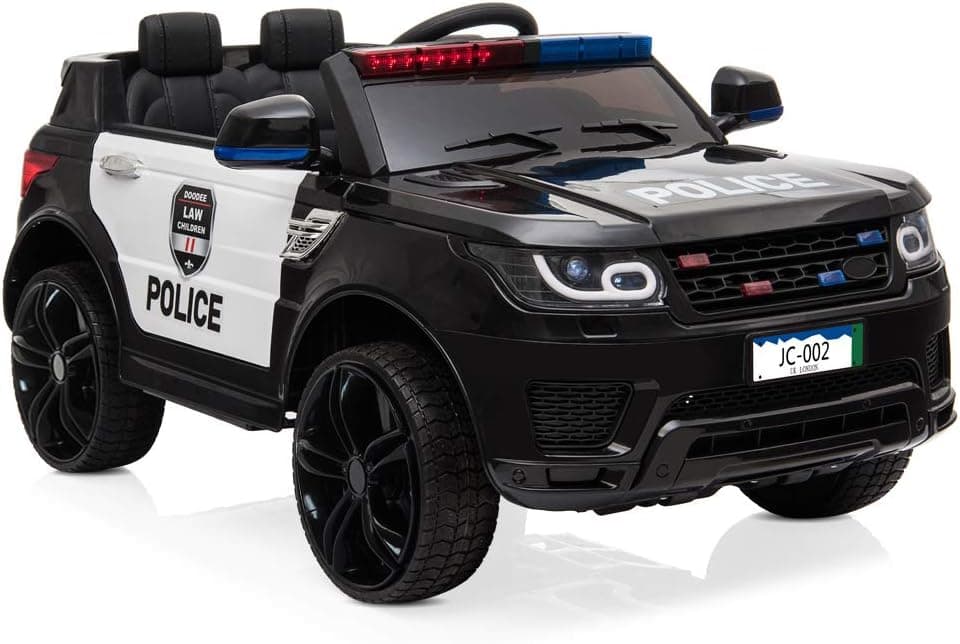 VALUE BOX Kids Ride on Car, 12V 7A Battery Powered Electric Police Truck SUV Vehicle w/ 2.4G Remote Control, Siren, Music, LED Headlights, Microphone, Double Open Doors, Safe Seat Belts - (Black)