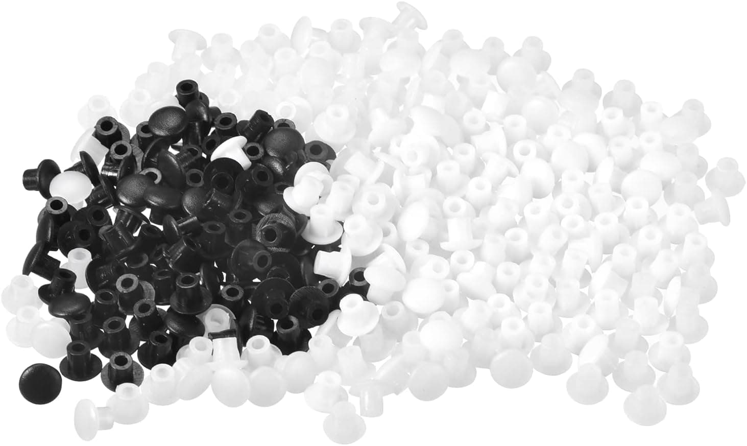 uxcell Screw Hole Plugs, 5mm(3/16") Dia PP Snap in Shelf Button Flush Type Caps for Furniture Cabinet Cupboard, Black/Milky White/Clear White 300 Pcs