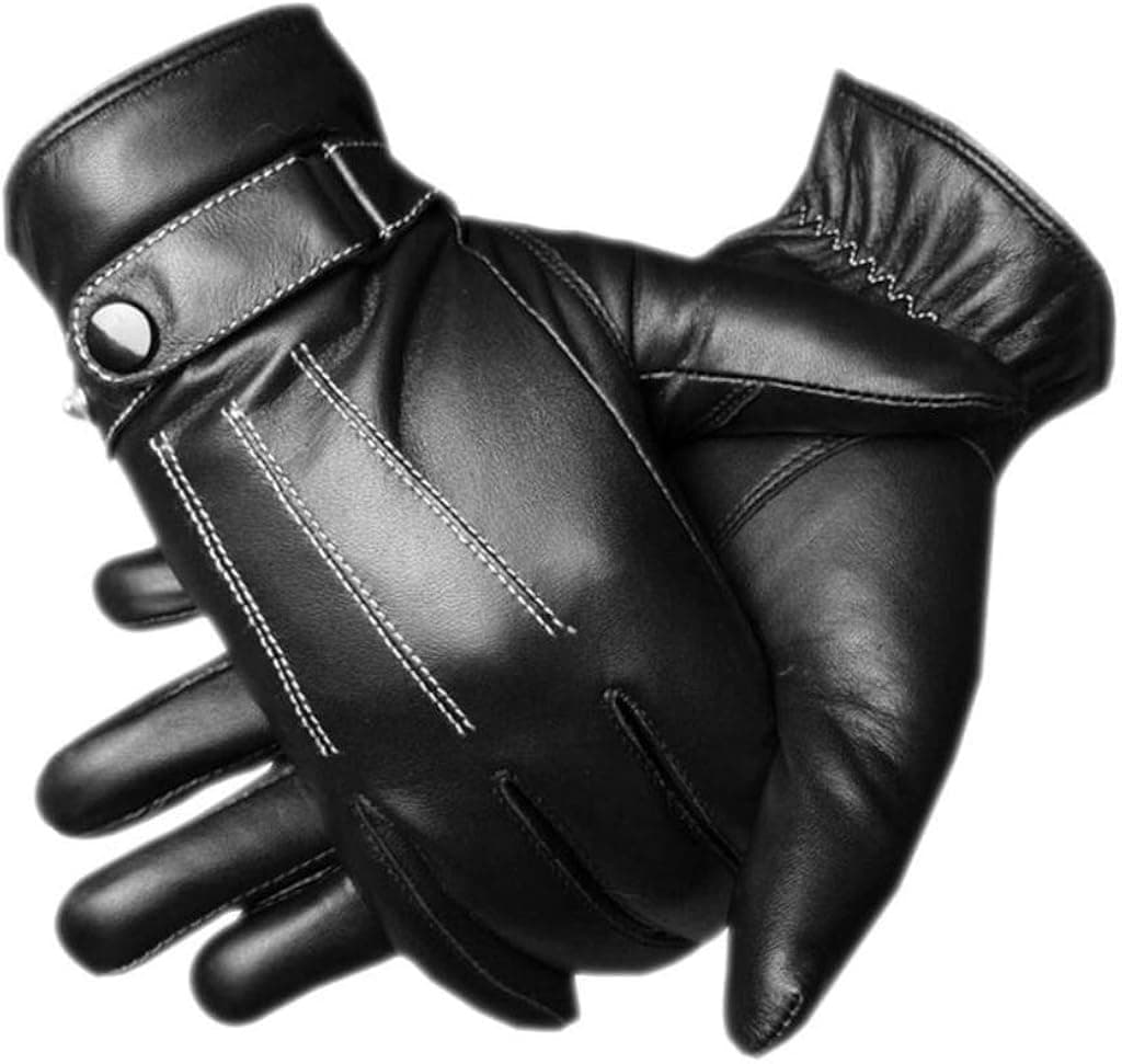 CASF Men's Warm Lambskin Genuine Leather Gloves For Men Winter Driving